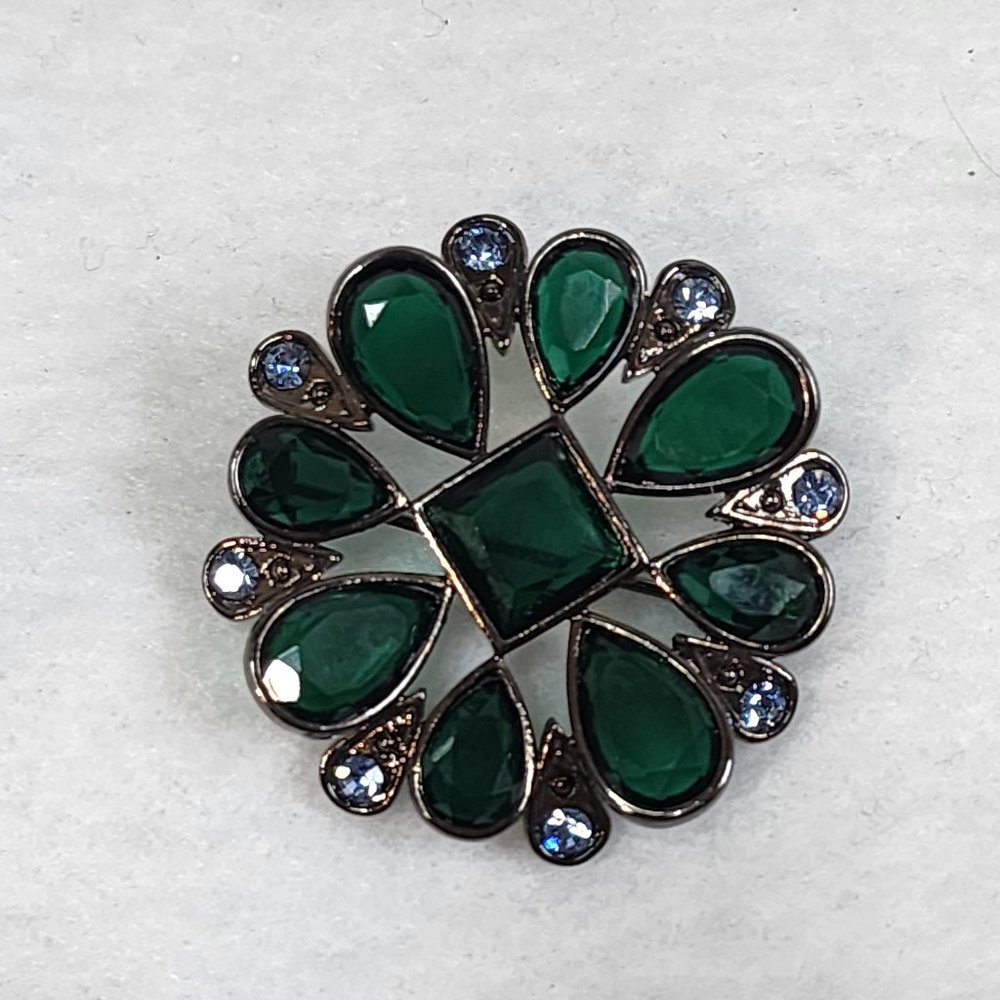Vintage Green and Blue Rhinestone Brooch